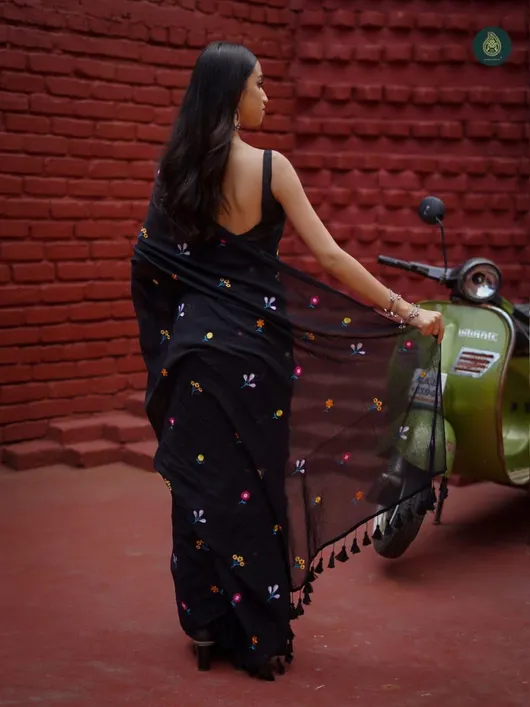 Pure Khadi Cotton Saree With Multicolour Design Including Blouse